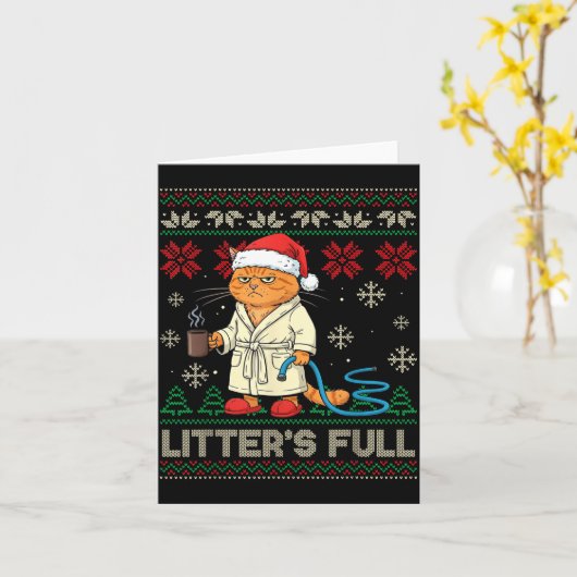 Litter’s Full Funny Cat Lovers Ugly Christmas Swea カード (黄色い花)