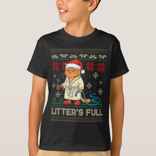 Litter’s Full Funny Cat Lovers Ugly Christmas Swea Tシャツ (正面)
