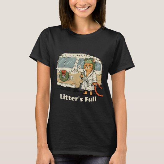 Litter's Full Christmas Cat, Funny Christmas Kitty Tシャツ (正面)