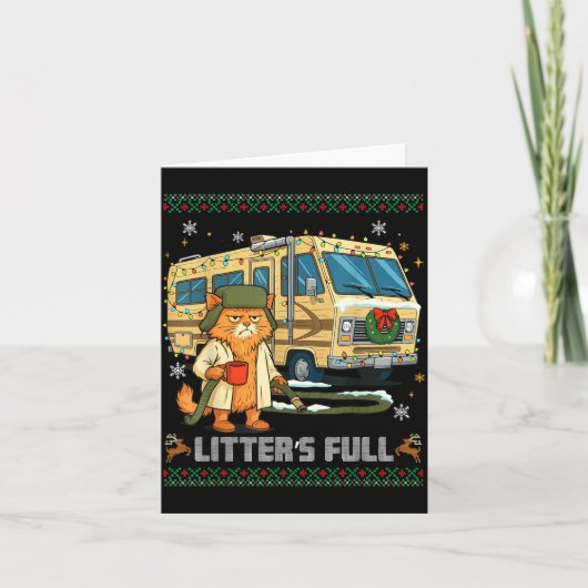Litter's Full Funny Silly Cat Holding Coffee Meme  カード (正面)