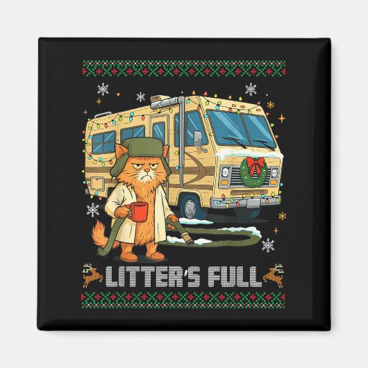 Litter's Full Funny Silly Cat Holding Coffee Meme  マグネット (正面)