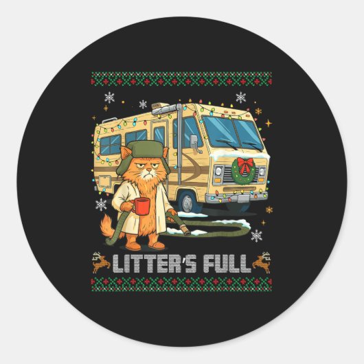 Litter's Full Funny Silly Cat Holding Coffee Meme ラウンドシール (正面)