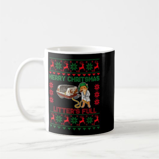 Litter's Full Merry Christmas Funny Cat Lover Ugly コーヒーマグカップ (左)