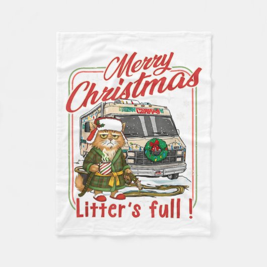 Litter's Full Merry Christmas Funny Cat Lovers Hol フリースブランケット (正面)