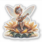Little かわいらし Fairy on Sunflower with Ukulele シール (正面)