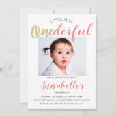 Little 恋しく思 Onederful写真1st Birthday 招待状 (正面)