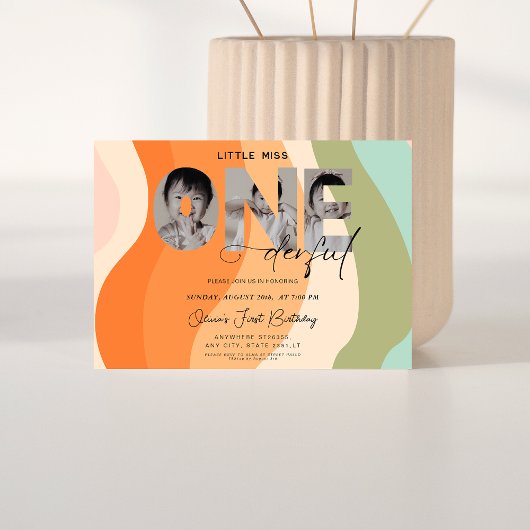 Little 恋しく思 onederful 1st Birthday 3写真groovy 招待状