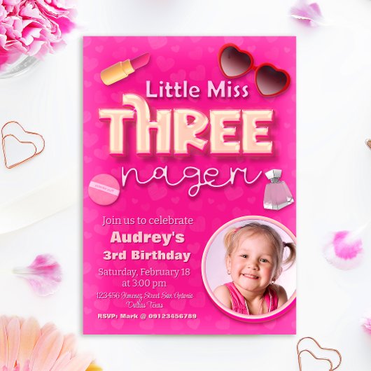 Little 恋しく思 Threenager – 女の子の誕生日 招待状