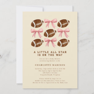 Little All Star Football and Bows Baby Shower Inv 招待状