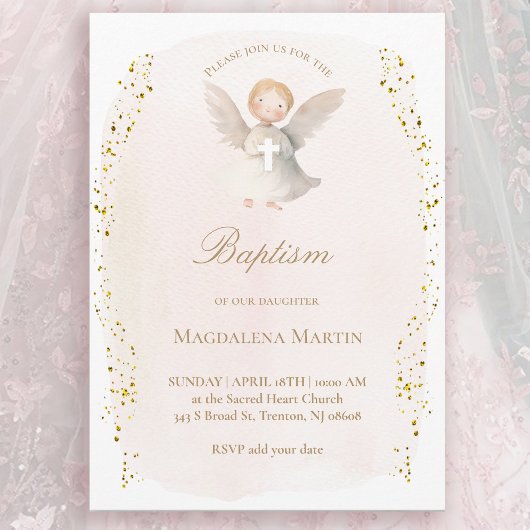 little angel baby girl | Baptism Invitation 招待状