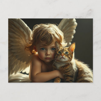 little angel with his cat ポストカード