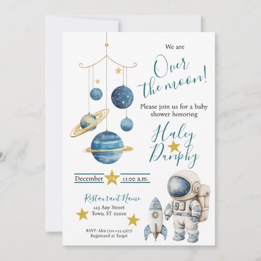 Little Astronaut Baby Shower Invitation 招待状 (正面)