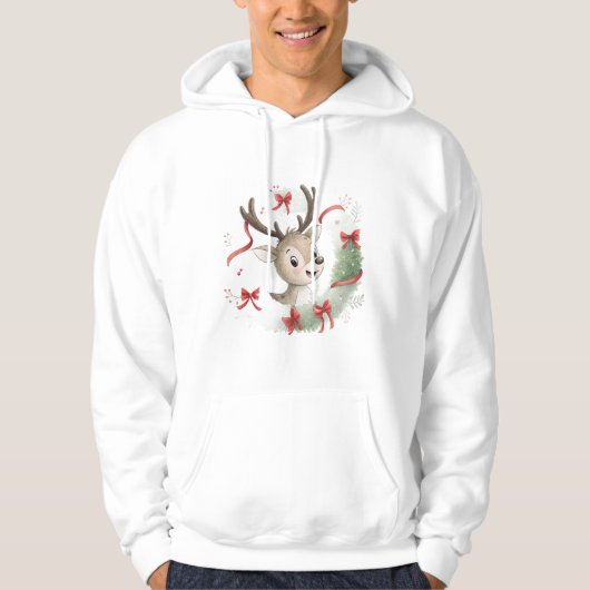 Little Baby Deer Christmas Hoodie, Cute Fawn  パーカ (正面)