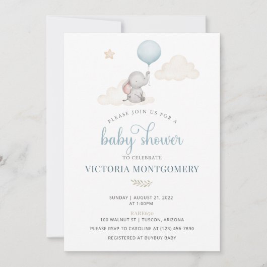 Little Baby Elephant Baby Shower Invitation 招待状 (正面)