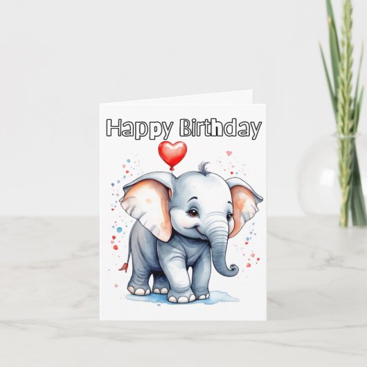 Little Baby Elephant Happy Birthday カード (正面)