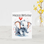 Little Baby Elephant Happy Birthday カード (黄色い花)