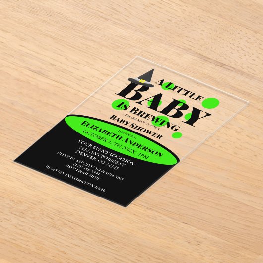 Little Baby is Brewing Halloween Baby Shower アクリル招待状 (レイダウン)