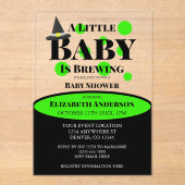 Little Baby is Brewing Halloween Baby Shower アクリル招待状 (正面)