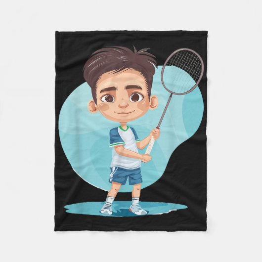 Little Badminton Player Shuttle Game For Boys  フリースブランケット (正面)