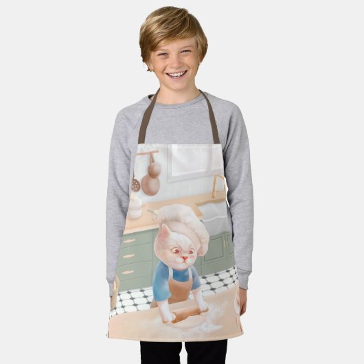 Little Baker Cat: Cozy Morning Kneading Art エプロン (着用した状態)