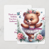 Little Ballerina Bear Birthday Thank-You Card シーズンカード (正面/裏面)