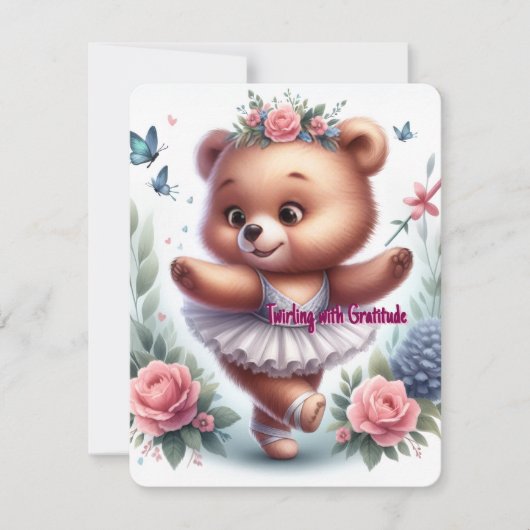 Little Ballerina Bear Birthday Thank-You Card シーズンカード (正面)