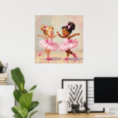 Little Ballerinas Dancing Cute Illustration ポスター (ホームオフィス)