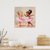 Little Ballerinas Dancing Cute Illustration ポスター (キッチン)