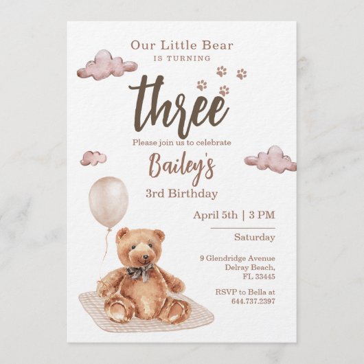 Little Bear Any Age Birthday Invitation 招待状 (正面)