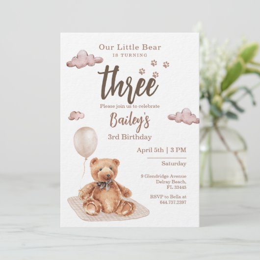 Little Bear Any Age Birthday Invitation 招待状 (スタンド正面)