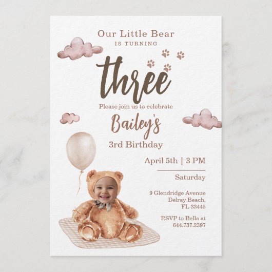 Little Bear Any Age Birthday Photo Invitation 招待状 (正面)
