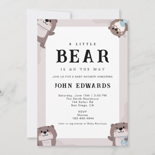 Little Bear Baby Shower Invitation Design 招待状 (正面)