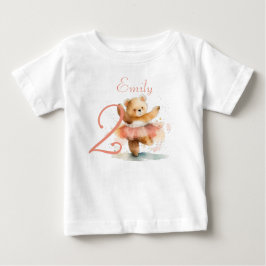 Little bear ballerina watercolor pink Birthday ベビーTシャツ