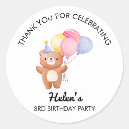 Little Bear Balloon Birthday Party Sticker ラウンドシール