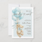 Little Bear Boy Baby Shower Teddy Bear Balloons 招待状 (正面)