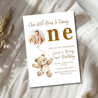 Little Bear First Birthday Photo Party Invitation 招待状