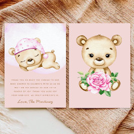 Little bear girl baby showerサンキューカード カード
