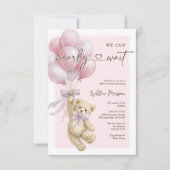 Little Bear Girl Baby Shower Teddy Bear Balloons 招待状 (正面)