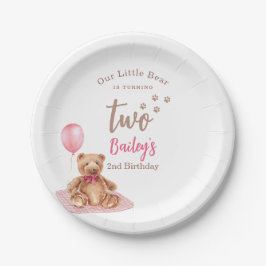 Little Bear Pink Any Age Birthday ペーパープレート