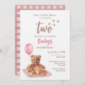 Little Bear Pink Any Age Birthday Photo Invitation 招待状 (正面/裏面)