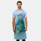 Little Beauty Modern Blue Gold Fractal Art Flower エプロン (着用した状態)