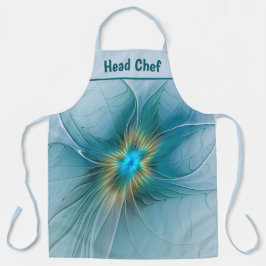 Little Beauty Modern Blue Gold Fractal Art Flower エプロン