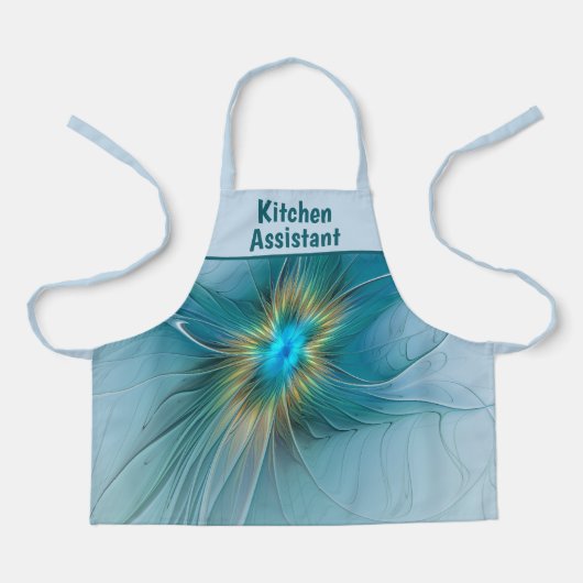 Little Beauty Modern Blue Gold Fractal Art Flower エプロン (正面)