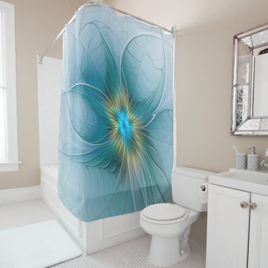 Little Beauty Modern Blue Gold Fractal Art Flower シャワーカーテン (インサイチュ)