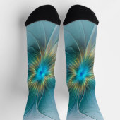 Little Beauty Modern Blue Gold Fractal Art Flower ソックス (上部)