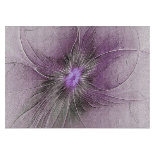 Little Beauty Modern Mauve Gray Fractal Art Flower カッティングボード (正面)