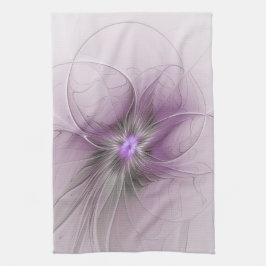 Little Beauty Modern Mauve Gray Fractal Art Flower キッチンタオル