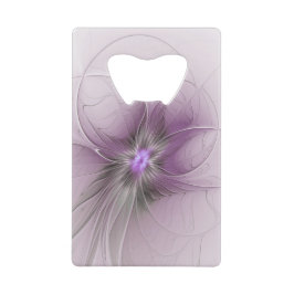 Little Beauty Modern Mauve Gray Fractal Art Flower クレジットカード栓抜き