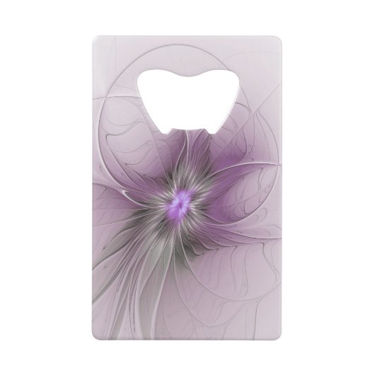 Little Beauty Modern Mauve Gray Fractal Art Flower クレジットカード栓抜き (正面)