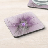Little Beauty Modern Mauve Gray Fractal Art Flower コースター (左側)